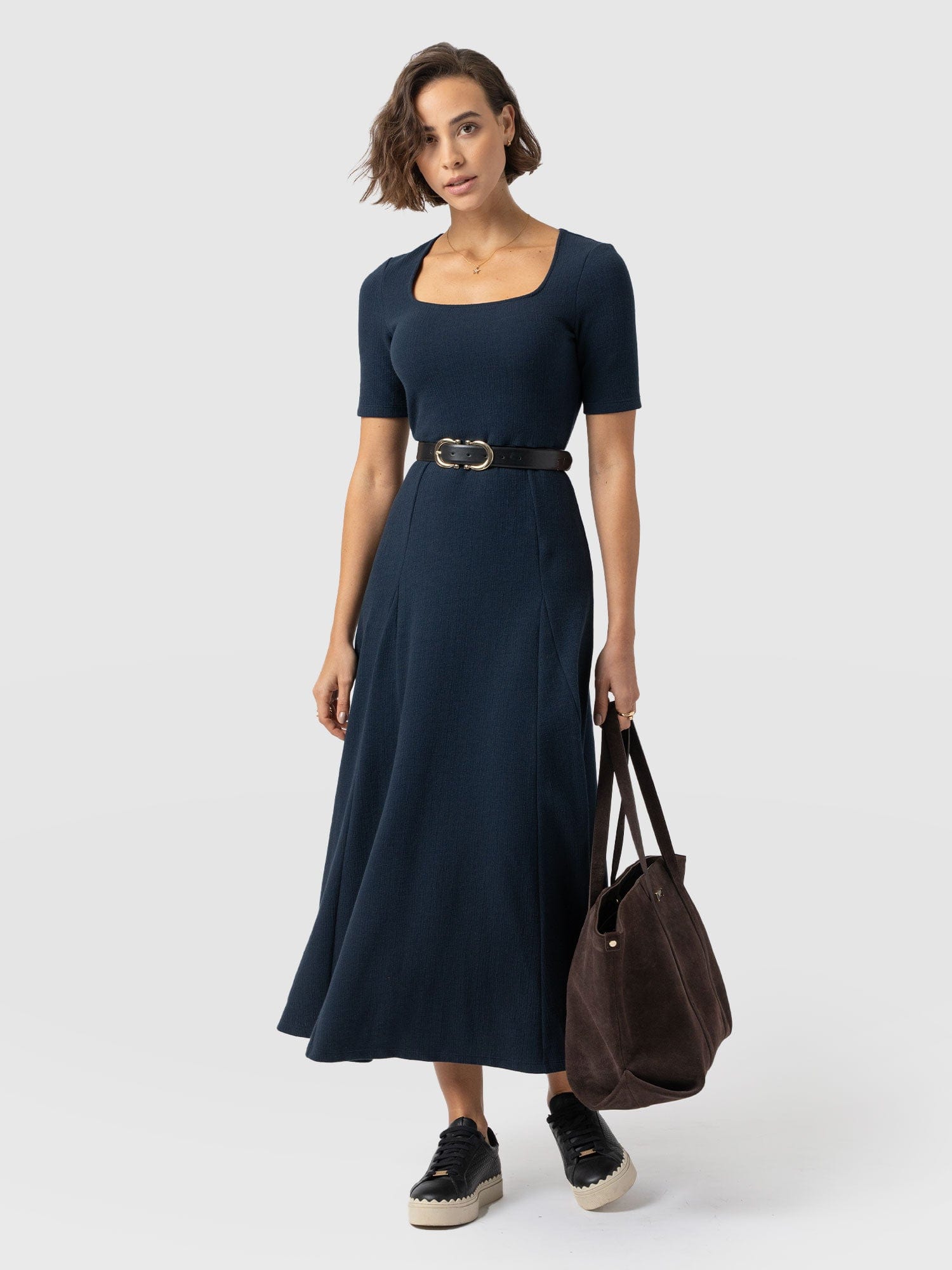 Akia Short Sleeve Dress - Navy Textured - Women's Dresses | Saint + Sofia® EU